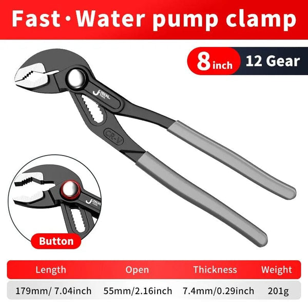 Planet Gates 8 inch Water Pump Pliers Quick-Release Plumbing Pliers Pipe Wrench Adjustable Water Pipe Clamp Pliers Household Hand Tools Multi-functi