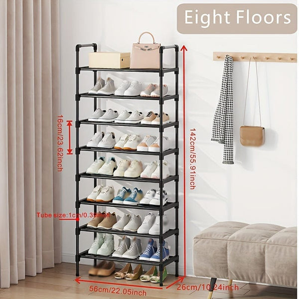 Planet Gates 8 Layers Long 56CM 1pc Multi-Layer Shoe Rack, Shoe Storage Rack, Single Row Free Standing Shoe Rack, Stackable Shoe Partition, Black Shoe Rack, Suitable For Porch, Closet, Bedroom, Corridor, Terrace