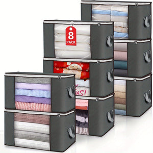 Planet Gates 8 Pack 4/6/8pcs Durable 90L Large Storage Bags with Handles - Foldable Closet Organizer for Clothing, Blankets, Comforters,  Pillows, and Toys - Thick Fabric for Maximum Protection and Convenience (Gray) Bedroom Accessories
