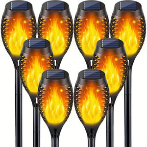 Planet Gates 8 Pack Warm Light 6pcs Waterproof Solar Outdoor Flame Torch Lights, LED Torches With Flickering Flames, Halloween Decorations Lights Outdoor, For Christmas Halloween Garden Yard Patio, Auto On/Off