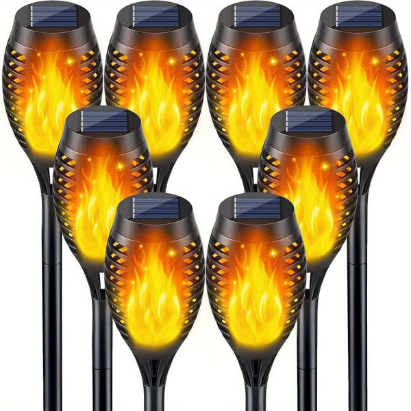 Planet Gates 8 Pack Warm Light 6pcs Waterproof Solar Outdoor Flame Torch Lights, LED Torches With Flickering Flames, Halloween Decorations Lights Outdoor, For Christmas Halloween Garden Yard Patio, Auto On/Off