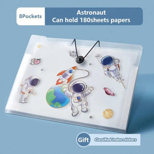 Planet Gates 8 Pockets-Astronaut A4 5/8/12 Pockets File Folder Test Paper Storage Folder Waterproof File Organizer Classified Large Capacity Portfolio Organizer