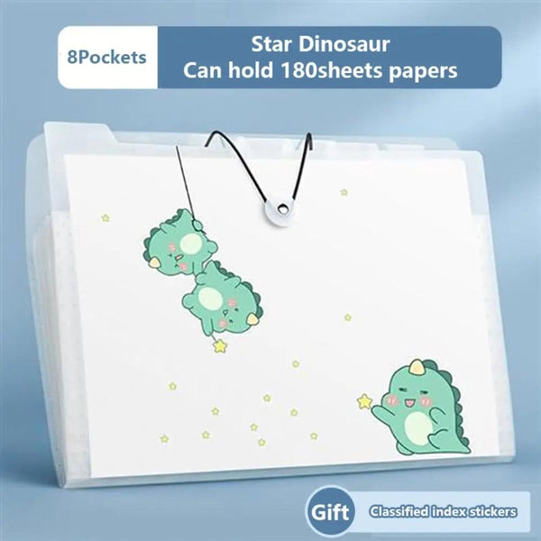 Planet Gates 8 Pockets-Dinosaur1 A4 5/8/12 Pockets File Folder Test Paper Storage Folder Waterproof File Organizer Classified Large Capacity Portfolio Organizer