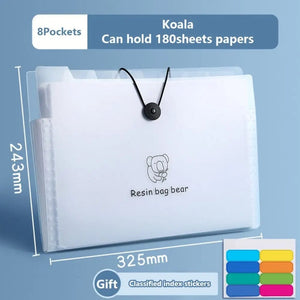 Planet Gates 8 Pockets-Koala A4 5/8/12 Pockets File Folder Test Paper Storage Folder Waterproof File Organizer Classified Large Capacity Portfolio Organizer