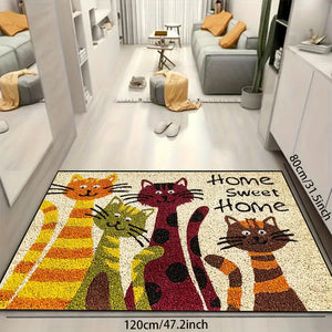 Planet Gates 80*120cm/31.5*47.2in 1pc Cat's Sweet Home Pattern Door Rug, Dirt Resistant Home Shoe Entry Decorative Carpet, Indoor Outdoor Entrance Mat, Absorbent Bath Mat, Suitable For Living Room Bedroom Bathroom Kitchen Balcony Patio Laundry
