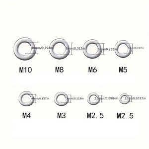Planet Gates 80-580pcs 304 Stainless Steel Flat Washers, For Screws, Bolts, Fender Washers Assortment Kit, Locking Metal Washers Kit (M2 M2.5 M3 M4 M5 M6 M8 M10)