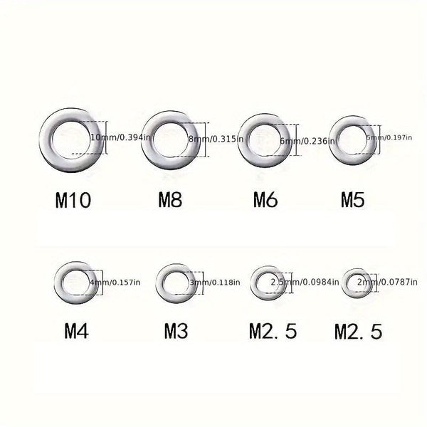 Planet Gates 80-580pcs 304 Stainless Steel Flat Washers, For Screws, Bolts, Fender Washers Assortment Kit, Locking Metal Washers Kit (M2 M2.5 M3 M4 M5 M6 M8 M10)
