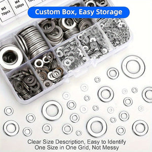 Planet Gates 80-580pcs 304 Stainless Steel Flat Washers, For Screws, Bolts, Fender Washers Assortment Kit, Locking Metal Washers Kit (M2 M2.5 M3 M4 M5 M6 M8 M10)