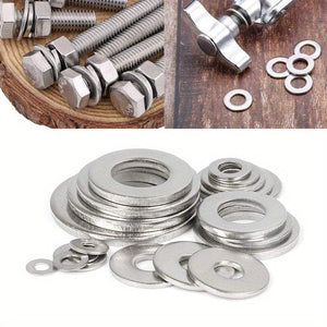 Planet Gates 80-580pcs 304 Stainless Steel Flat Washers, For Screws, Bolts, Fender Washers Assortment Kit, Locking Metal Washers Kit (M2 M2.5 M3 M4 M5 M6 M8 M10)