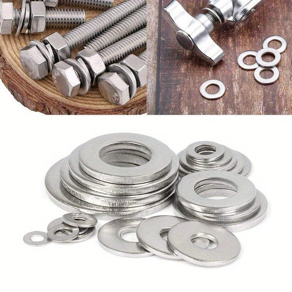 Planet Gates 80-580pcs 304 Stainless Steel Flat Washers, For Screws, Bolts, Fender Washers Assortment Kit, Locking Metal Washers Kit (M2 M2.5 M3 M4 M5 M6 M8 M10)