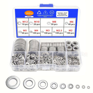 Planet Gates 80-580pcs 304 Stainless Steel Flat Washers, For Screws, Bolts, Fender Washers Assortment Kit, Locking Metal Washers Kit (M2 M2.5 M3 M4 M5 M6 M8 M10)