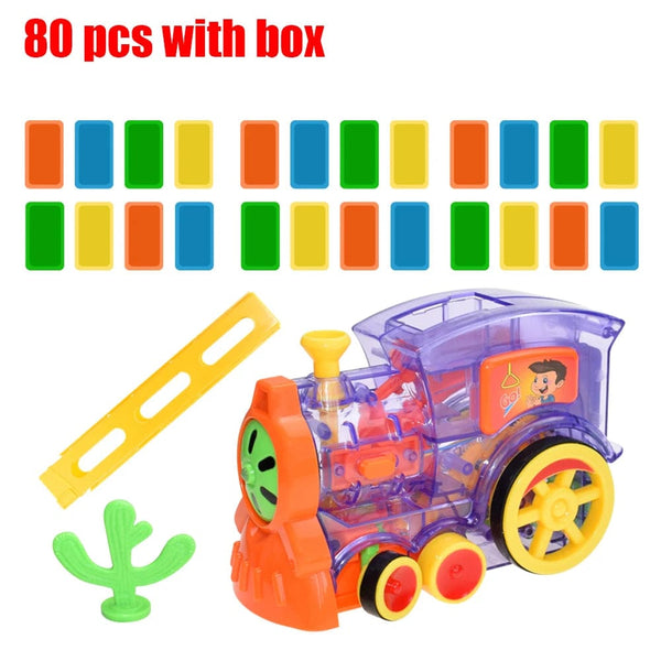 Planet Gates 80 pcs with box Kids Domino Train Car Set Sound Light Automatic Laying Domino Brick Colorful Dominoes Blocks Game Educational DIY Toys Gifts