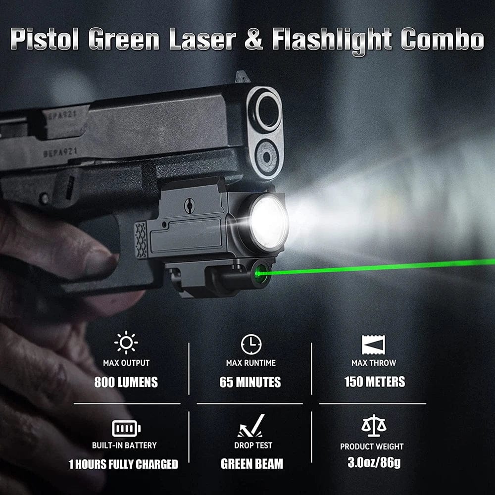 Planet Gates 800 Lumens Weapon Gun Light Red Green Laser Sight Pistol Light Red Green Dot Sight Combo Rechargeable Flashlight for Picatinny