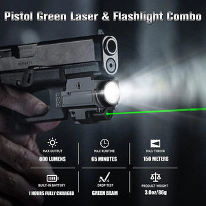 Planet Gates 800 Lumens Weapon Gun Light Red Green Laser Sight Pistol Light Red Green Dot Sight Combo Rechargeable Flashlight for Picatinny