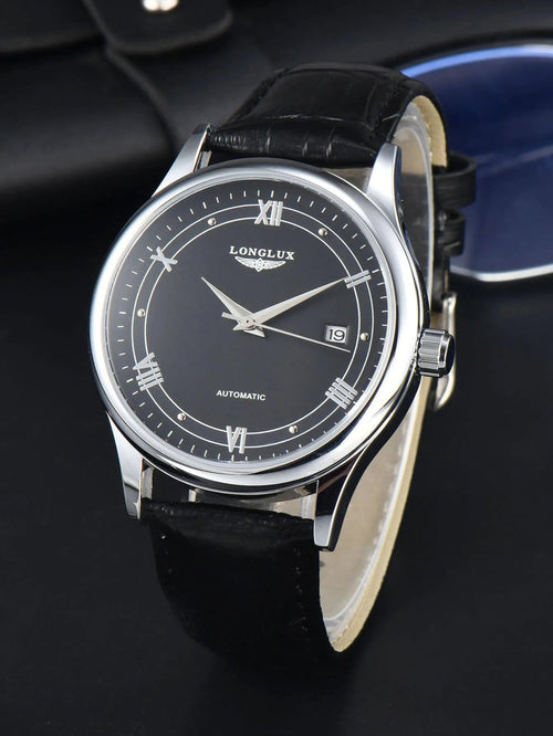 Planet Gates 8020LP Black Man watch automatic movement roman style wholesale automatic watch  leather waterproof date LONGLUX mechanical wrist watches