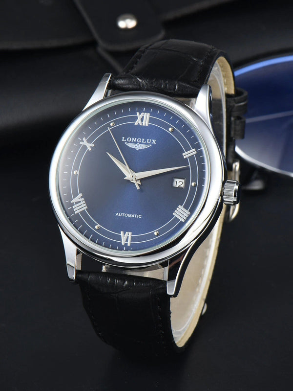 Planet Gates 8020LP Blue Man watch automatic movement roman style wholesale automatic watch  leather waterproof date LONGLUX mechanical wrist watches