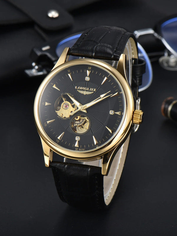 Planet Gates 8020P Black  gold Man watch automatic movement elegant style wholesale automatic watch for men rome skeleton items LONGLUXmechanical wrist watches