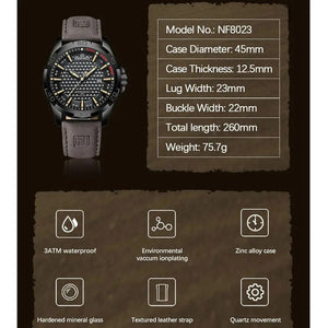 Planet Gates 8023 Black brown NAVIFORCE Men Casual Sport Military Quartz Calendar Wrist Watch for Man Business Leather Waterproof Male Clock Relogio Masculino