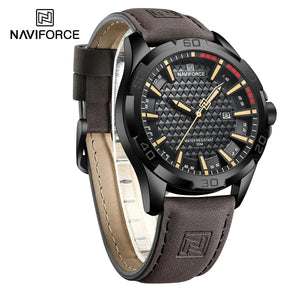 Planet Gates 8023 Black brown NAVIFORCE Men Casual Sport Military Quartz Calendar Wrist Watch for Man Business Leather Waterproof Male Clock Relogio Masculino