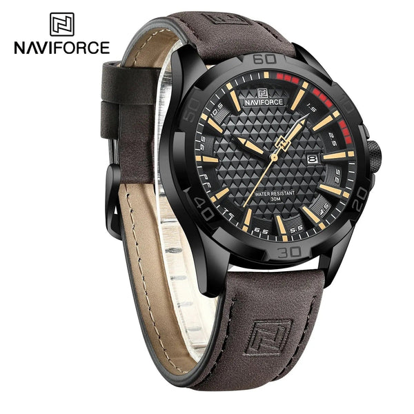 Planet Gates 8023 Black brown NAVIFORCE Men Casual Sport Military Quartz Calendar Wrist Watch for Man Business Leather Waterproof Male Clock Relogio Masculino
