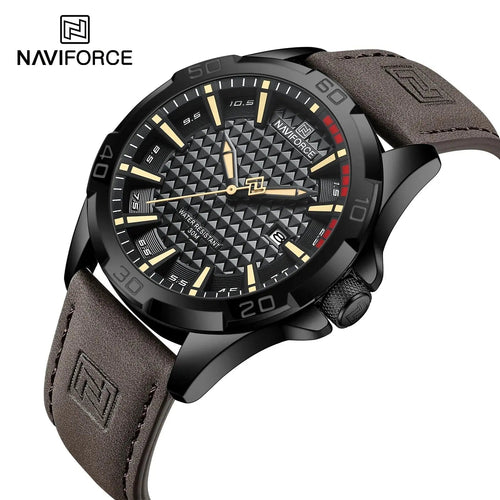 Planet Gates 8023 Black brown NAVIFORCE Men Casual Sport Military Quartz Calendar Wrist Watch for Man Business Leather Waterproof Male Clock Relogio Masculino