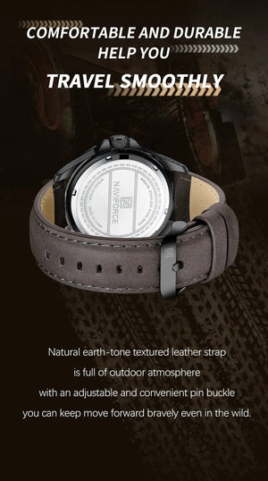 Planet Gates 8023 Black brown NAVIFORCE Men Casual Sport Military Quartz Calendar Wrist Watch for Man Business Leather Waterproof Male Clock Relogio Masculino