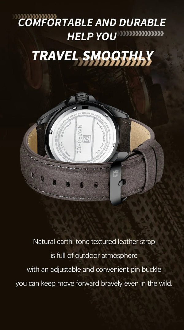 Planet Gates 8023 Black brown NAVIFORCE Men Casual Sport Military Quartz Calendar Wrist Watch for Man Business Leather Waterproof Male Clock Relogio Masculino