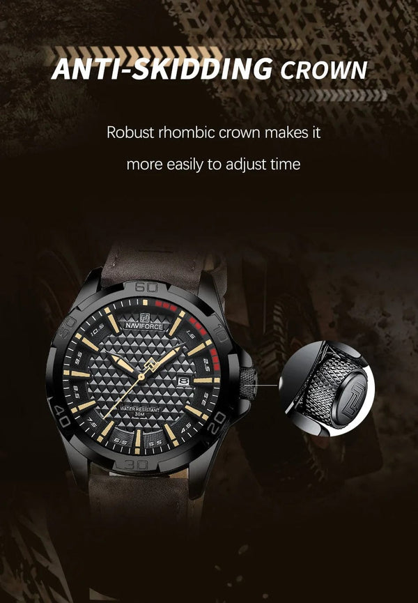 Planet Gates 8023 Black brown NAVIFORCE Men Casual Sport Military Quartz Calendar Wrist Watch for Man Business Leather Waterproof Male Clock Relogio Masculino