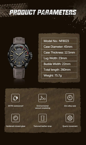 Planet Gates 8023 Black brown NAVIFORCE Men Casual Sport Military Quartz Calendar Wrist Watch for Man Business Leather Waterproof Male Clock Relogio Masculino