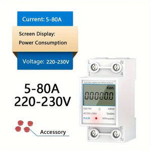 Planet Gates 80A 220V Household Electricity Meter LCD Electricity Meter Single-phase 220V Mini Watt Hour Meter Rail Type Air Conditioning Electricity Meter Intelligent Digital Display Metering