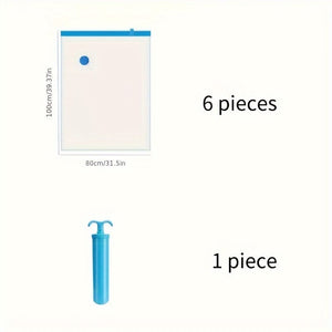 Planet Gates 80cm*100cm (6 Pieces Of Vacuum Bags + 1 Piece Of Hand Pump) 6pcs Vacuum Compression Storage Bag, Dustproof Sealed Storage Container For Clothes, Blankets, Shirts, Household Space Saving Organizer For Dorm, Closet, Wardrobe, Bedroom, Bathroom