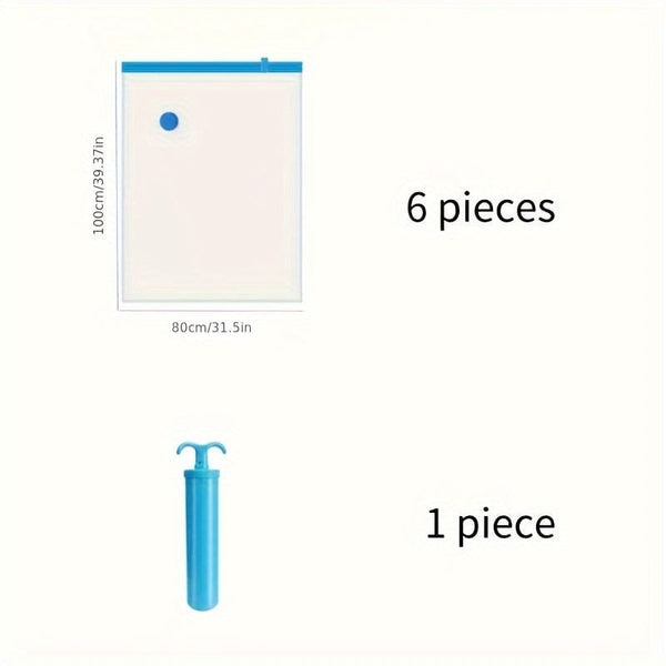 Planet Gates 80cm*100cm (6 Pieces Of Vacuum Bags + 1 Piece Of Hand Pump) 6pcs Vacuum Compression Storage Bag, Dustproof Sealed Storage Container For Clothes, Blankets, Shirts, Household Space Saving Organizer For Dorm, Closet, Wardrobe, Bedroom, Bathroom