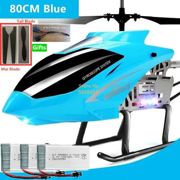 Planet Gates 80CM Big Alloy Remote Control Helicopter Model Dual Flexible Propeller Anti-Crash LED Colorful Light Electric RC Helicopter Toy