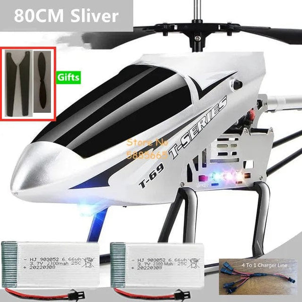 Planet Gates 80CM Big Alloy Remote Control Helicopter Model Dual Flexible Propeller Anti-Crash LED Colorful Light Electric RC Helicopter Toy