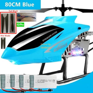 Planet Gates 80CM Big Alloy Remote Control Helicopter Model Dual Flexible Propeller Anti-Crash LED Colorful Light Electric RC Helicopter Toy