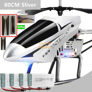 Planet Gates 80CM Big Alloy Remote Control Helicopter Model Dual Flexible Propeller Anti-Crash LED Colorful Light Electric RC Helicopter Toy