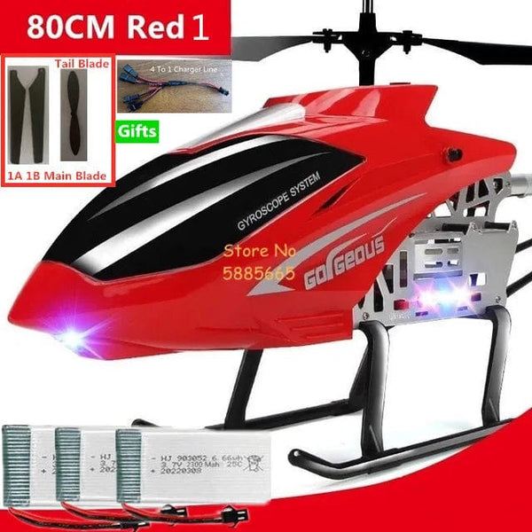 Planet Gates 80CM Big Alloy Remote Control Helicopter Model Dual Flexible Propeller Anti-Crash LED Colorful Light Electric RC Helicopter Toy