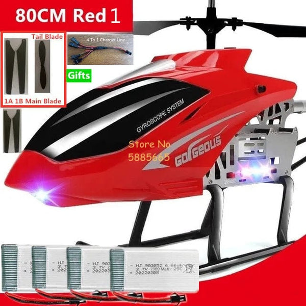 Planet Gates 80CM Big Alloy Remote Control Helicopter Model Dual Flexible Propeller Anti-Crash LED Colorful Light Electric RC Helicopter Toy