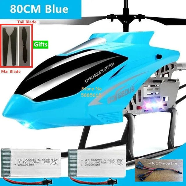 Planet Gates 80CM Big Alloy Remote Control Helicopter Model Dual Flexible Propeller Anti-Crash LED Colorful Light Electric RC Helicopter Toy