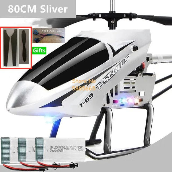 Planet Gates 80CM Silver 3Battery / CHINA 80CM Big Alloy Remote Control Helicopter Model Dual Flexible Propeller Anti-Crash LED Colorful Light Electric RC Helicopter Toy