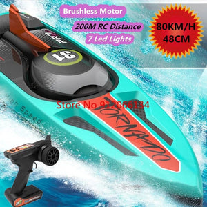 Planet Gates 80KM/H Brushless RC Speedboat Double Layer Waterproof 48CM 200M RC Racing Boat Capsize Reset Professional RC Speedboat Adult Toy