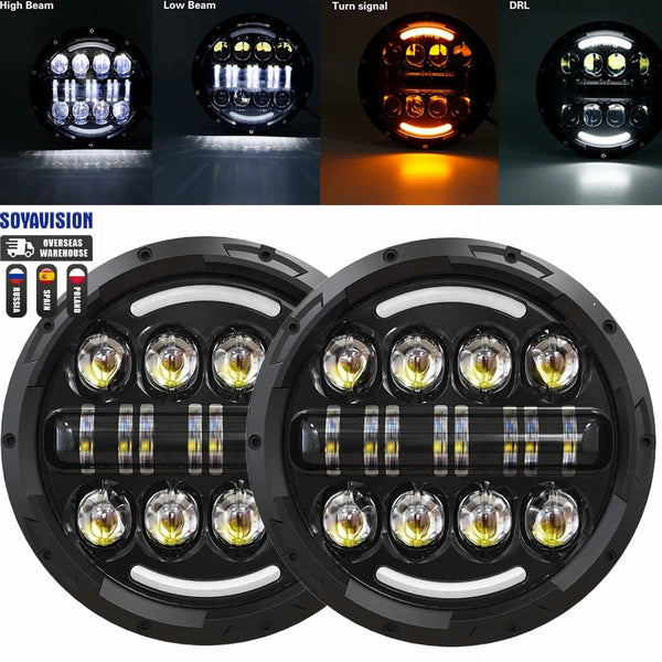 Planet Gates 80w Halo light Black 1 2x Car 7 Inch Led Headlight Hi/Low H4 Halo Angle Eyes DRL For Jeep JK TJ OffRoad Defender Hummer 4x4 Suzuki Samurai Headlamp