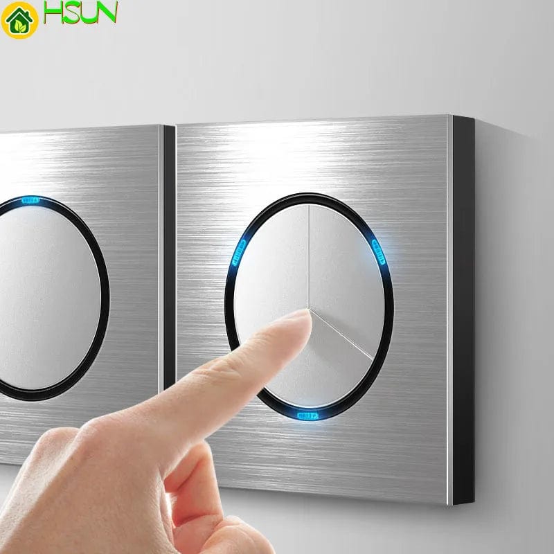 Planet Gates 86 type 1 2 3 4 gang 1 2 way Silver aluminum alloy panel Switch socket LED use round box Industry German EU French light socket