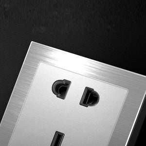 Planet Gates 86 type 1 2 3 4 gang 1 2 way Silver aluminum alloy panel Switch socket LED use round box Industry German EU French light socket