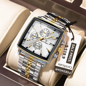 Planet Gates 866 Gold Black POEDAGAR Luxury Square Sport Man Wristwatch Waterproof Luminous Chronograph Quartz Men's Watches Stainless Steel Men Watch Reloj
