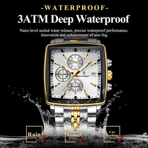Planet Gates 866 Gold Black POEDAGAR Luxury Square Sport Man Wristwatch Waterproof Luminous Chronograph Quartz Men's Watches Stainless Steel Men Watch Reloj