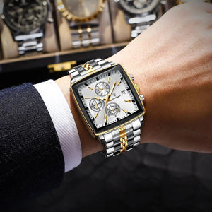 Planet Gates 866 Gold Black POEDAGAR Luxury Square Sport Man Wristwatch Waterproof Luminous Chronograph Quartz Men's Watches Stainless Steel Men Watch Reloj