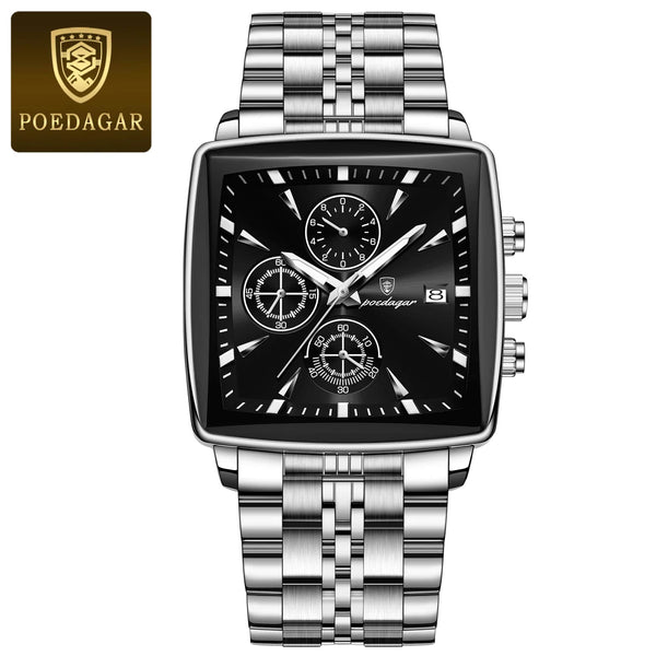 Planet Gates 866 Gold Black POEDAGAR Luxury Square Sport Man Wristwatch Waterproof Luminous Chronograph Quartz Men's Watches Stainless Steel Men Watch Reloj