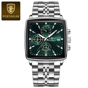 Planet Gates 866 Gold Black POEDAGAR Luxury Square Sport Man Wristwatch Waterproof Luminous Chronograph Quartz Men's Watches Stainless Steel Men Watch Reloj