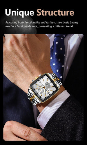 Planet Gates 866 Gold Black POEDAGAR Luxury Square Sport Man Wristwatch Waterproof Luminous Chronograph Quartz Men's Watches Stainless Steel Men Watch Reloj